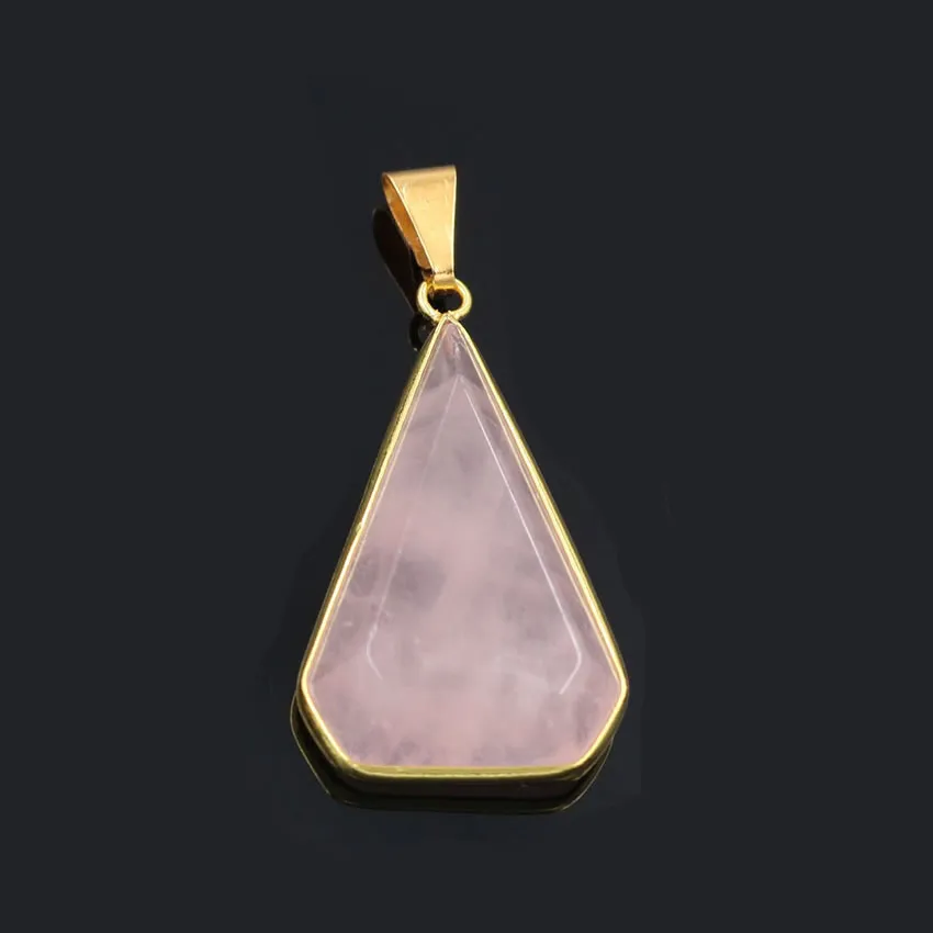 Triangle 34x20mm Подвески в европейском и американском стиле, Овальные, геометрические, в форме капли, натуральный розовый кристалл, позолоченные подвески с розовым кварцем, большие размеры - Окраска металла: Triangle 34x20mm