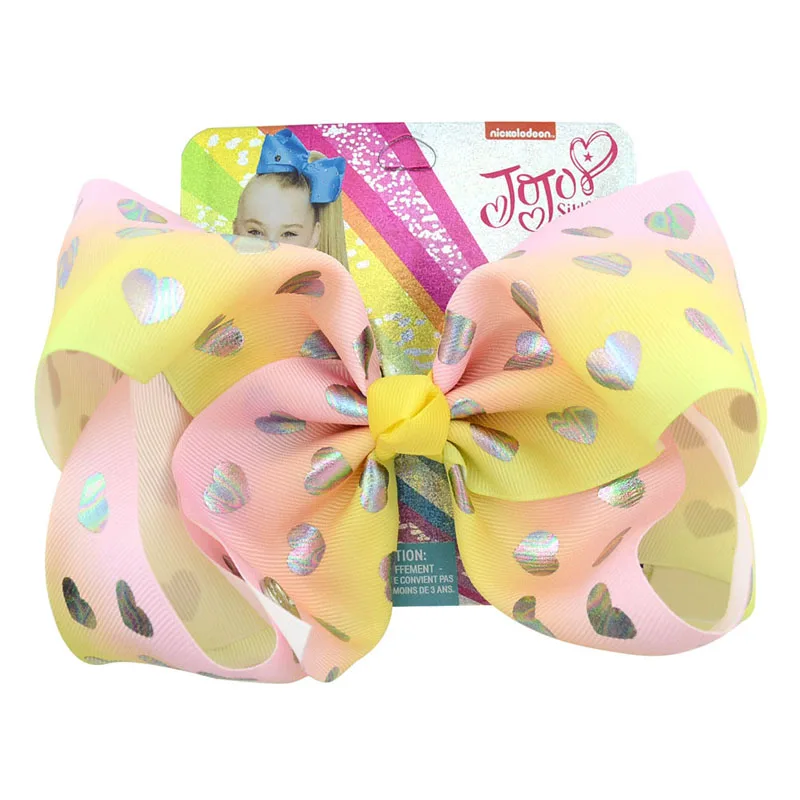 Printed Heart 1piece 8inch Jo Bows Rainbow bow-knot Hair With Clips For Kids Girls Hairpins Handmade Accessories | Детская одежда и