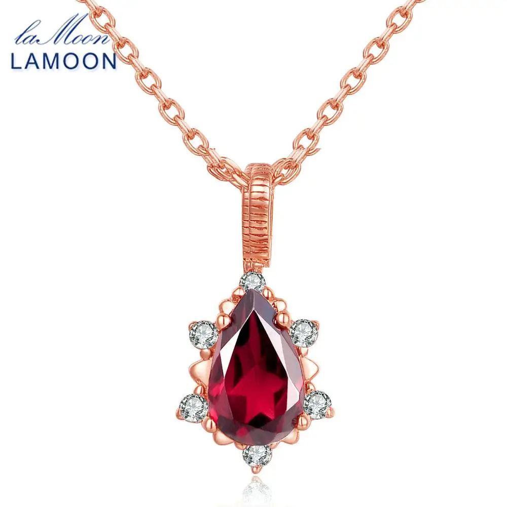 

LAMOON Necklace For Women Natural Red Crystal Garnet Pyrope 925 Sterling Silver Chain Pendant Necklace S925 Fine Jewelry LMNI024