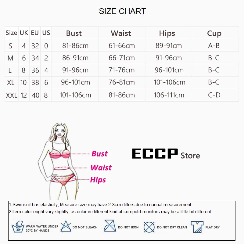 Женский купальник бикини ECCP однотонный с пуш ап без косточек треугольный лето 2019|