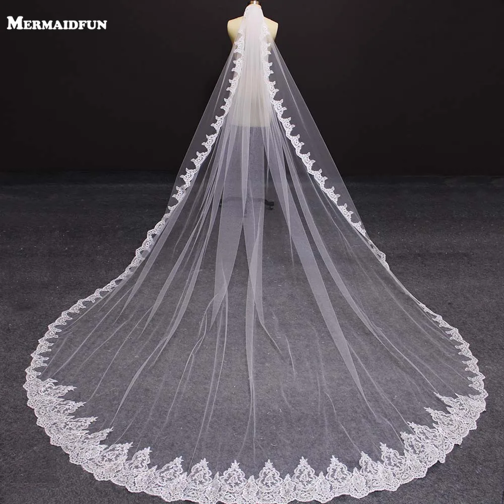 Роскошный длинный кружевной вуаль с расческой 4 метра|long wedding veil|wedding veil with combwedding |