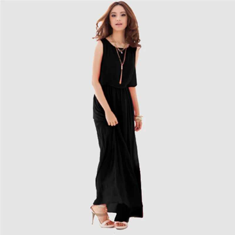 Новая Мода Женщины Шифон Maxi и Long Dress Boho Старинные О Шеи Случайные Свободные Платья