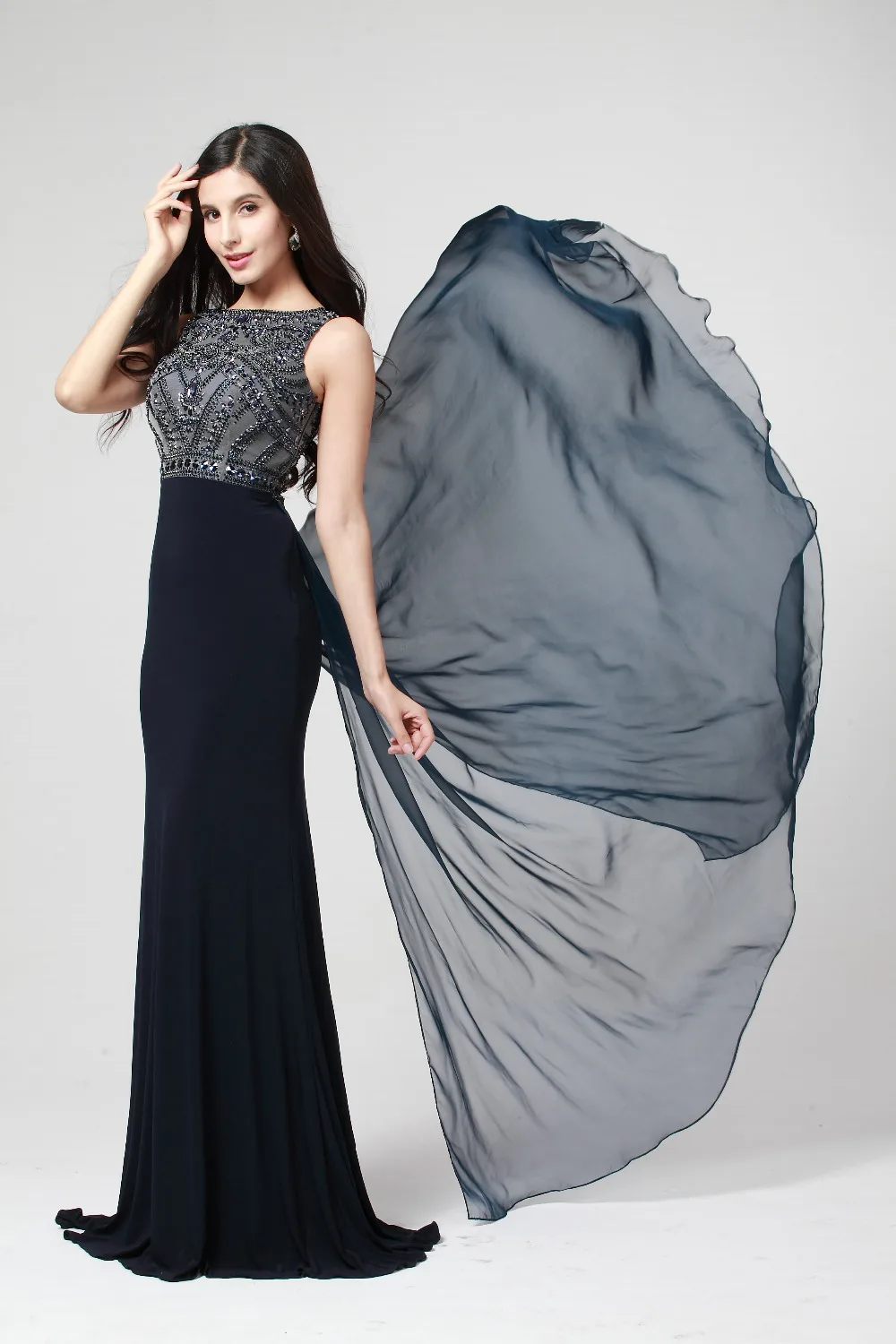 2015 элегантный дизайн для дам совок шеи с коротким рукавом империи талии до пола