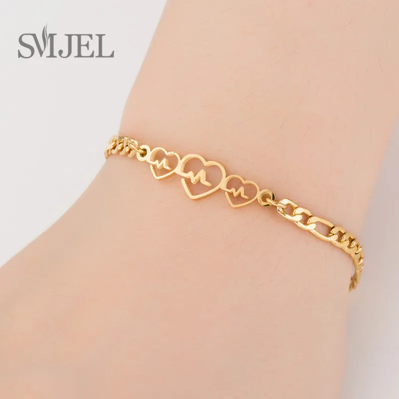 Heartbeat Bracelet SMJEL,, браслет из нержавеющей стали, женский, милый, Бабочка, слон, сердце, браслеты, нарукавная повязка, ювелирное изделие для девочек, браслет - Окраска металла: Heartbeat Bracelet