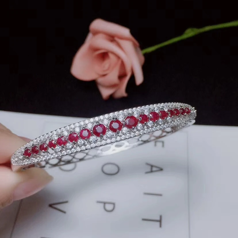 

Браслет из натурального красного рубина, женские браслеты из драгоценных камней, браслет из серебра S925 пробы