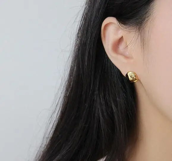 gold SHANICE, 925 пробы, серебряные, в стиле панк, INS, неправильная вогнутая поверхность, геометрический круг, для мужчин и женщин, серьги-гвоздики, State, для мужчин, t, ювелирное изделие - Окраска металла: gold