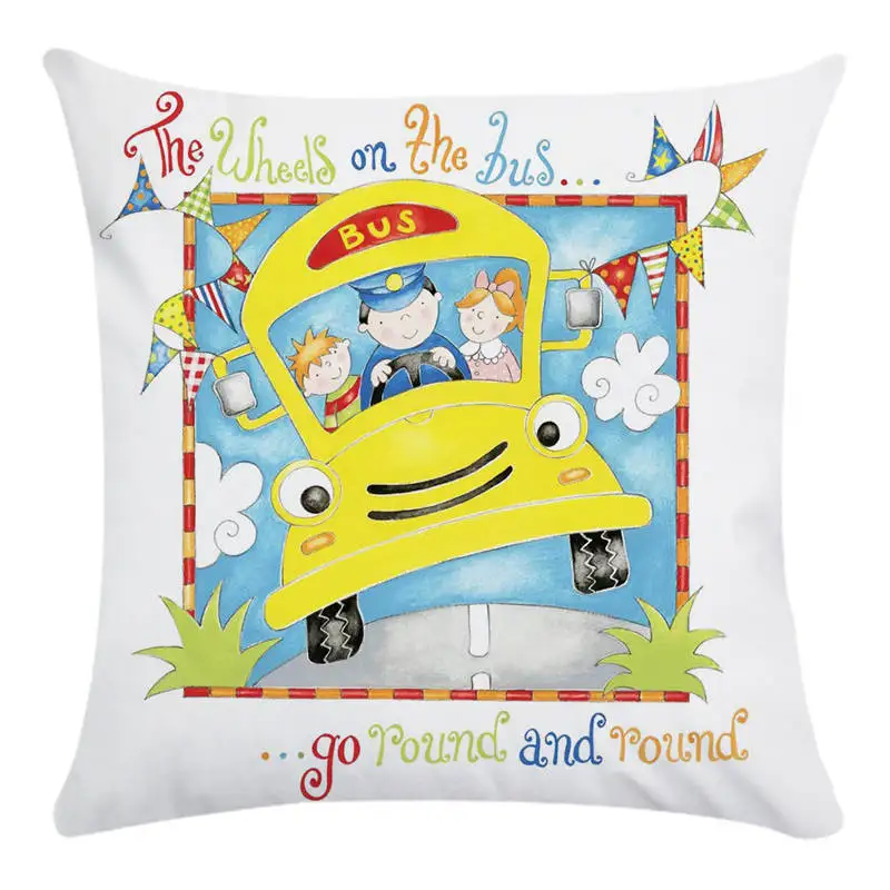 Colorful Cartoon Pattern Driving Car Bus Vintage Almofadas 45X45CM Polyester Pillow Decorative Person Chef Cushion Cover CR085