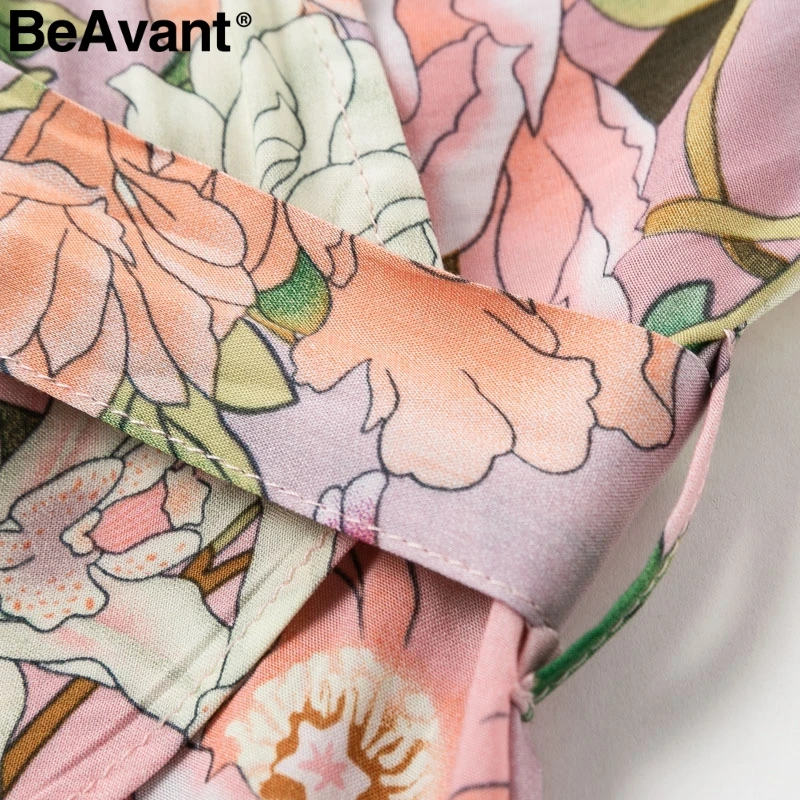 Женское платье с цветочным принтом BeAvant хлопковое пляжное треугольным вырезом и