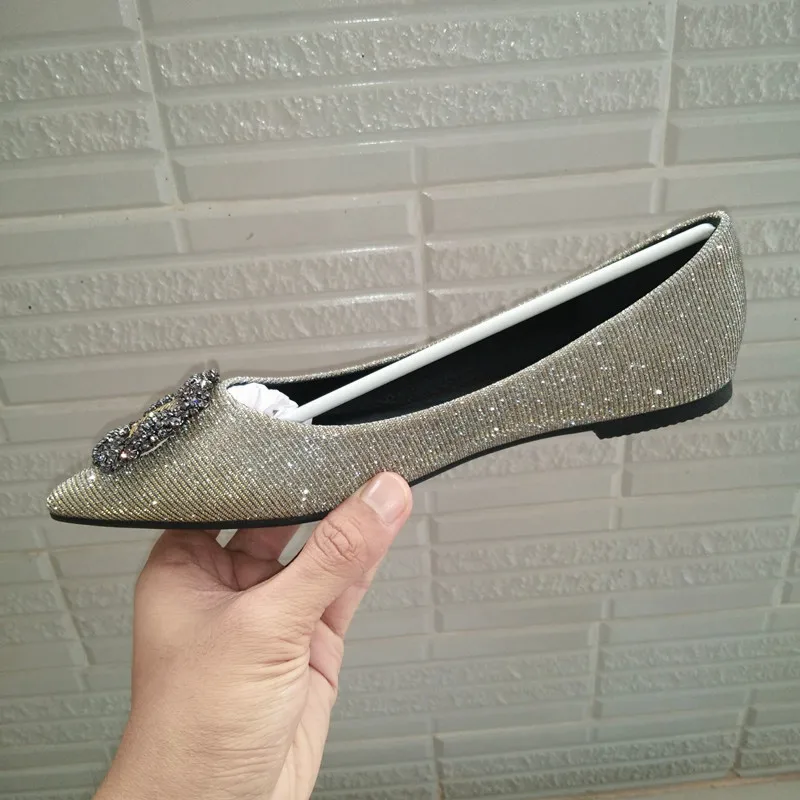 

Women's Flat Shoes water drill square buckle pointy single shallow mouth hundreds of sequins snow buckle bridesmaids wedding