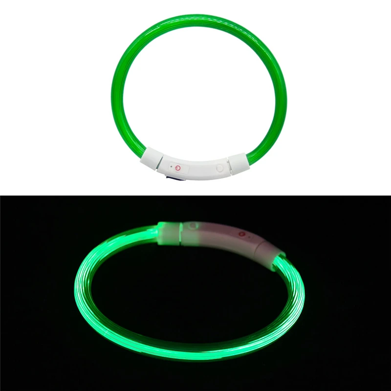 Green B 3 вида стилей usb зарядка Регулируемый ошейник для собак светодиодный перезаряжаемый ночной мигающий светящийся пластиковый ПВХ однотонный ошейник для кошек - Цвет: Green B