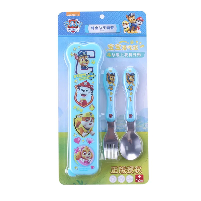 Blue With Box 1 комплект из 2 предметов, Детский совок и вилка из 304 нержавеющей стали, вилка, ложка, посуда с коробкой для хранения - Цвет: Blue With Box
