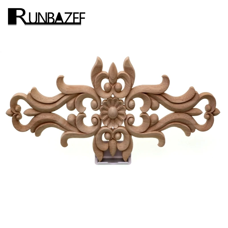

RUNBAZEF Vintage Floral Carved Corner Applique Wall Door Cabinet Decorative Figurines Wood For Furniture Decoration Accessories
