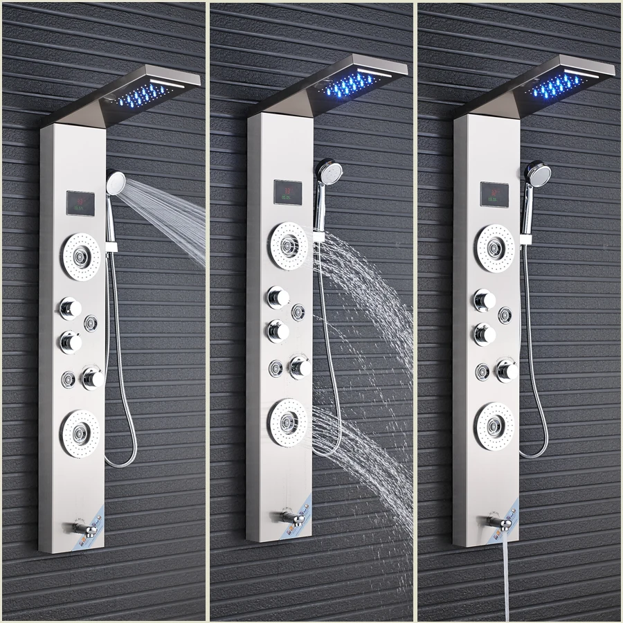 Матовая никелевая светодиодсветильник световая душевая колонка и панели с