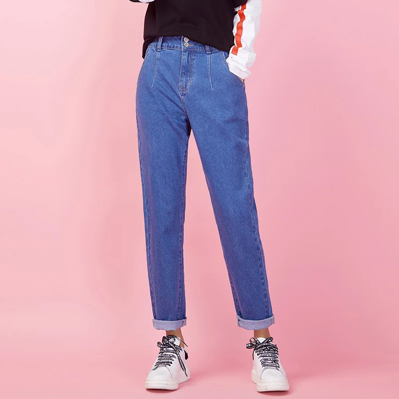 light blue 9005 Женские винтажные джинсы LEIJIJEANS, модные голубые джинсы полной длины, с высокой посадкой, большие размеры, весна-лето - Цвет: light blue 9005