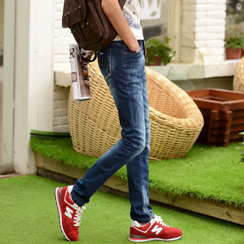 2016 Новый Стиль Зима Прямые мужские Оптом Хлопка Стрейч Джинсы Тонкий Молодежные