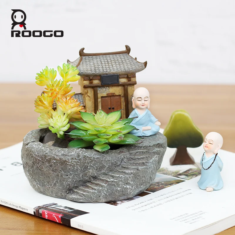 

Roogo Zen Gerden Flower Succulent Pot Monk Temple Shape Bonsai Planter Pots Chinese Style Gardening Pots For Planting