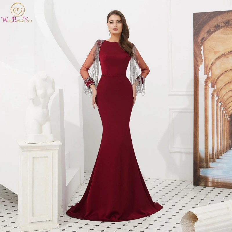 

Black Red Evening Gown Reflective 2021 Robe De Soiree O Neck Floor Length Sweep Train Sexy Mermaid Long Robe Femme Prom Dress