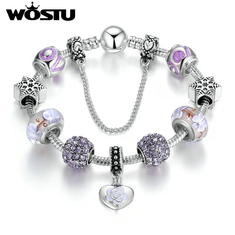 WOSTU новый модный Серебряный Фиолетовый гламурный браслет для женщин хорошее