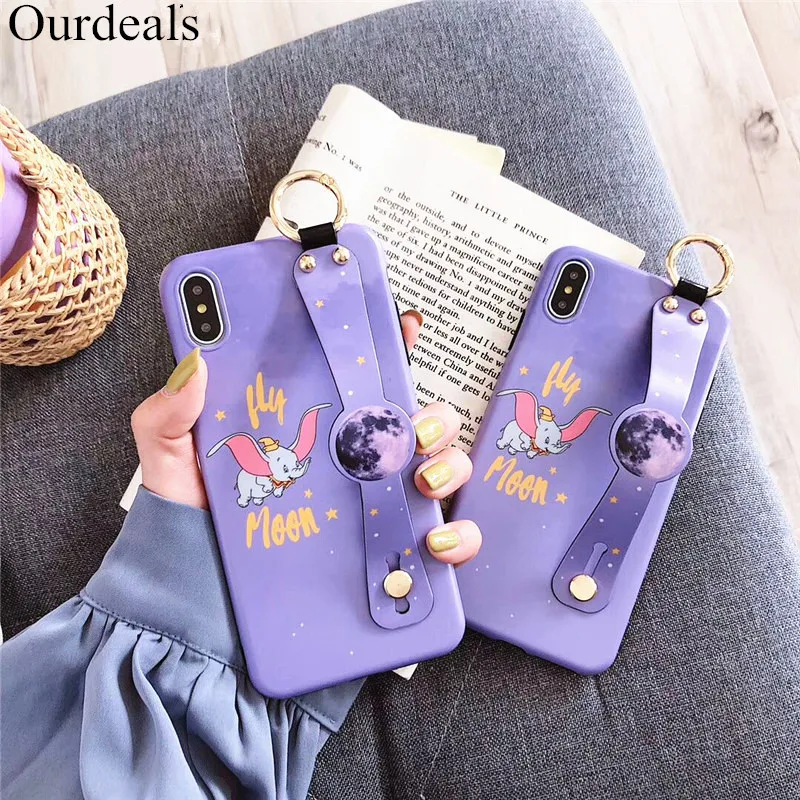 Ourdeals Модный чехол для телефона с летающим слоном для iphone XS MAX 6 6s 7 8plus XR X фиолетовый милый кронштейн с животным ремешком