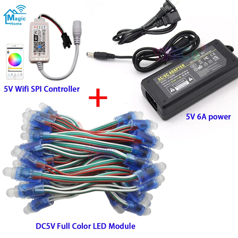 DC5V 50 шт. WS2811 IC RGB Pixel Светодиодный модуль светильник полноцветный IP68, Wifi светодиодный SPI контроллер, 5 В 6A светодиодный адаптер питания - Цвет: SPI Module Power