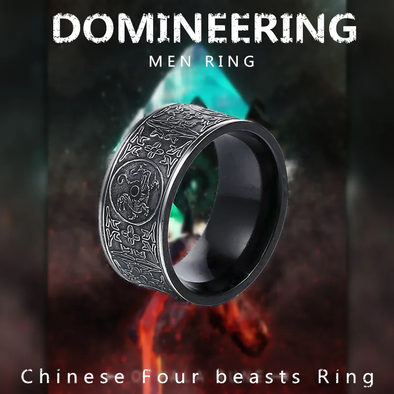 Мужское готическое кольцо KLDY черное из нержавеющей стали с драконом викингом