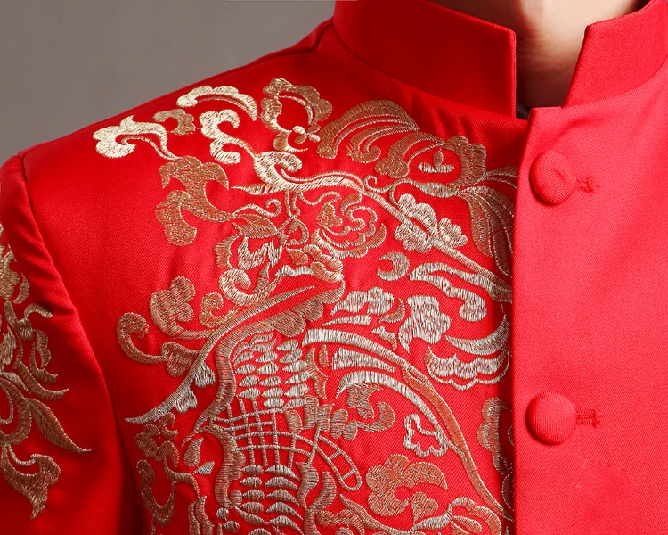 Красная туника Мужская атласная блузка топы традиционная китайская костюмы для