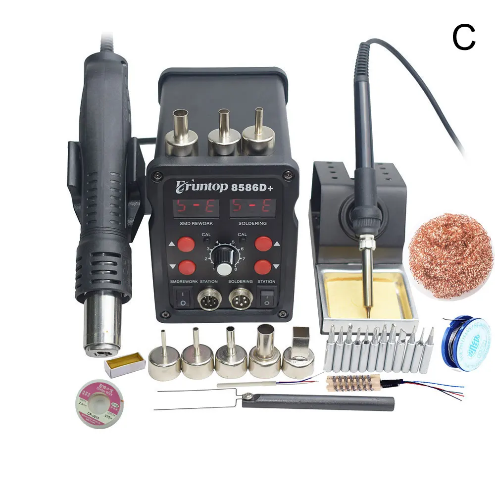 C Eruntop 8586D+ двойной цифровой дисплей электрические паяльники+ фена лучше SMD паяльная станция обновленная 8586 8786 8786D - Цвет: C