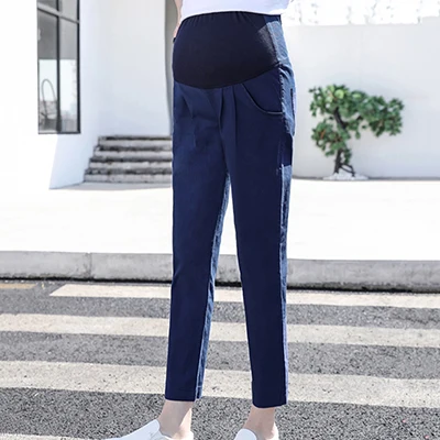 Navy Blue Весенние женские брюки для беременных размера плюс, брюки с регулируемой талией для беременных женщин, модная одежда для беременных, Брюки с карманами - Цвет: Navy Blue