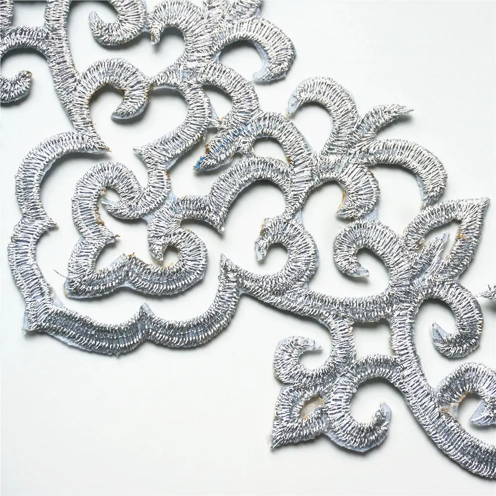 Аппликации с серебряным цветочным узором вышитые нашивки приклеивающиеся
