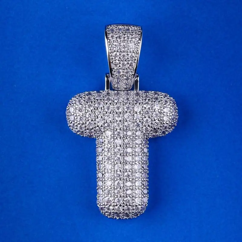 T Iced Out пользовательские Пузырьковые буквы кулон ожерелье пузырь начальные буквы слова Белое золото кулон в стиле хип-хоп Ожерелье для мужчин и женщин - Окраска металла: T