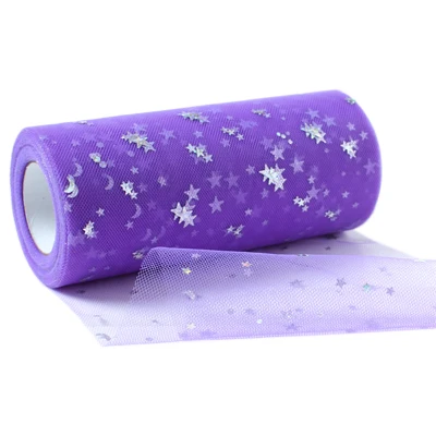 Purple Блестящий серебряный рулон тюля с блестками 25 ярд 15 см катушка ткань свадебная отделка органзы лазер DIY ремесло день рождения поставки - Цвет: Purple