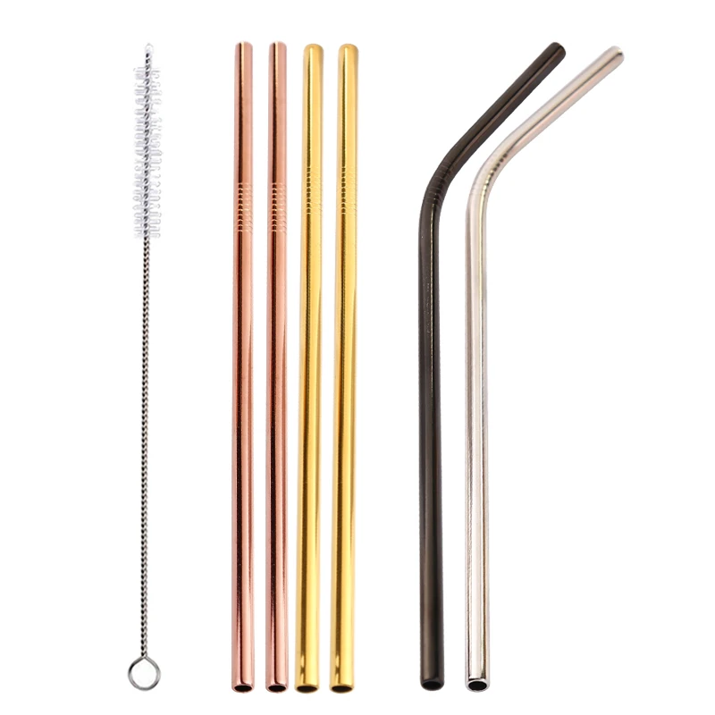 Многоразовые соломинки для питья согнутые или прямые из нержавеющей стали