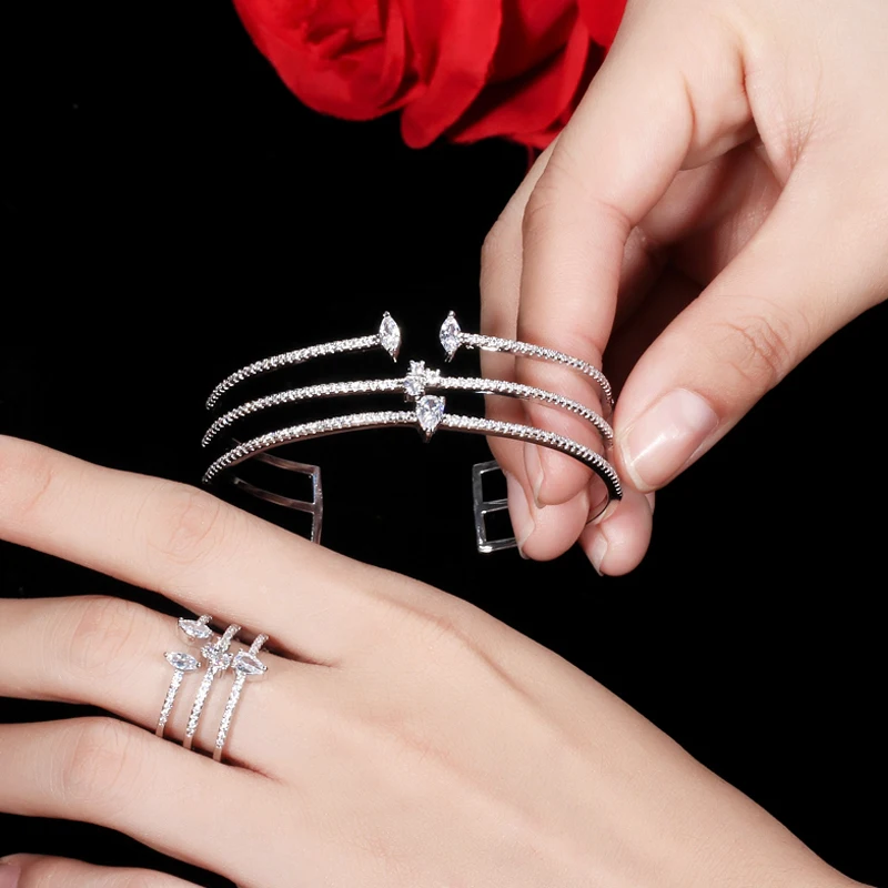 Женский комплект из 3 круглых регулируемых браслетов и кольца BeaQueen JS190|Ювелирные