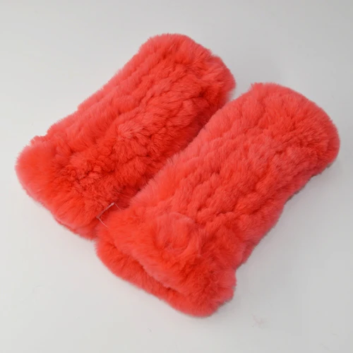 ROSE RED Новинка Хорошие эластичные Для женщин из натурального меха кролика Рекс, перчатки, варежки без пальцев модные зимние утепленные сапоги с мехом кролика меховые варежки - Цвет: ROSE RED