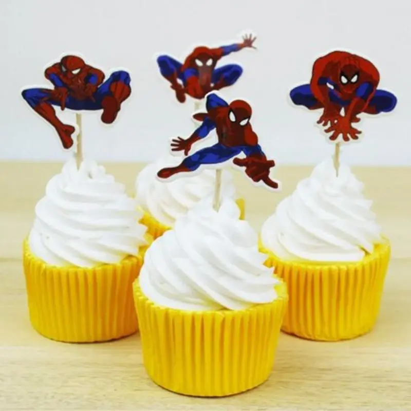 24pcs cupcake topper 20 шт./партия на тему Человека-паука вечерние подарочные сумки вечерние украшения пластиковый пакет для конфет Loot сумка для детей праздничные вечерние поставки - Цвет: 24pcs cupcake topper