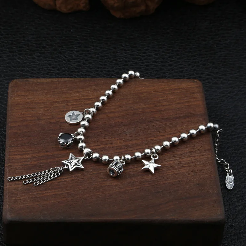 Серебро s925 серебряные ювелирные изделия индивидуальное тайское модное серебро браслет Многокомпонентный пятиугольник шар Серебряная цепочка женский браслет