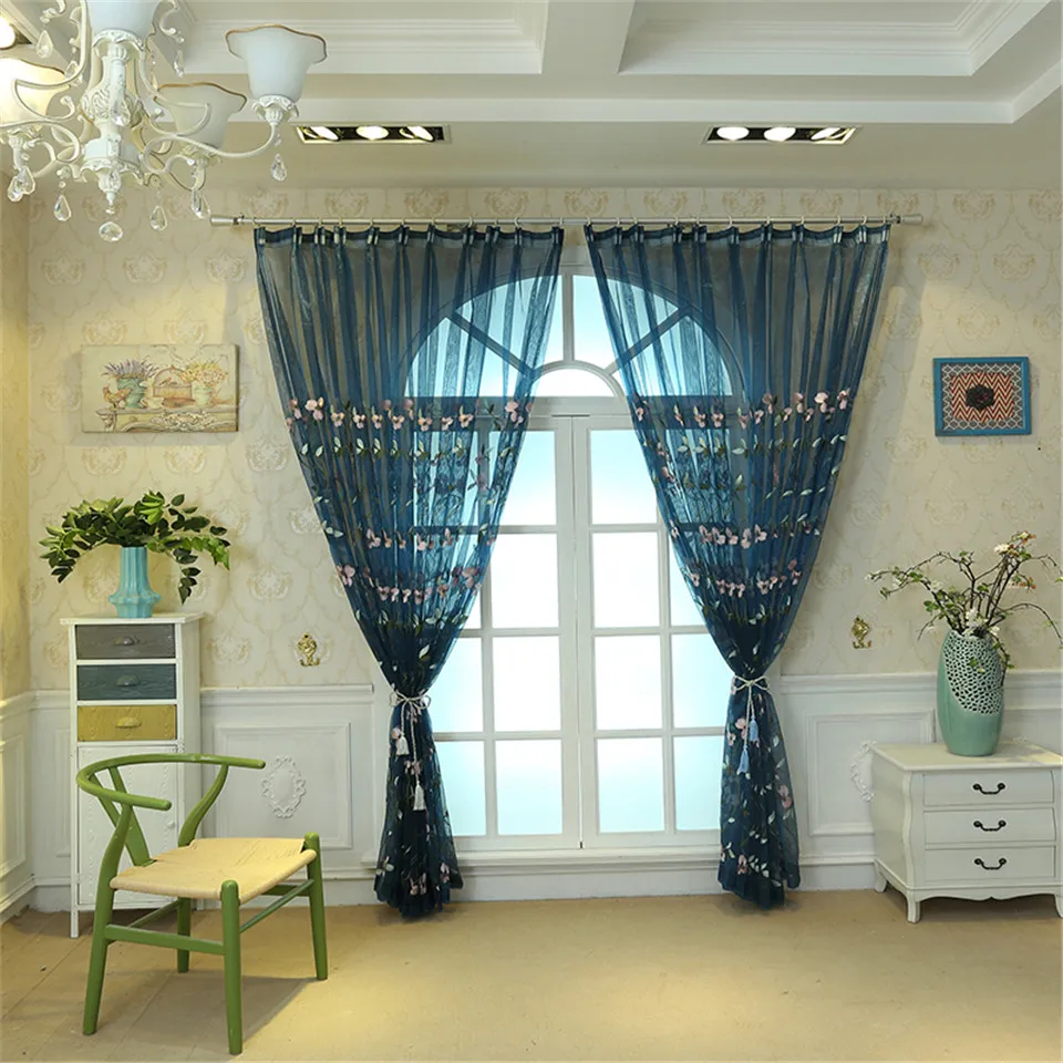 JCyh Red Blue Yarn Curtains For Living Room Modern Printing Kitchen Curtain Bedroom Window Ready Made Customized | Дом и сад