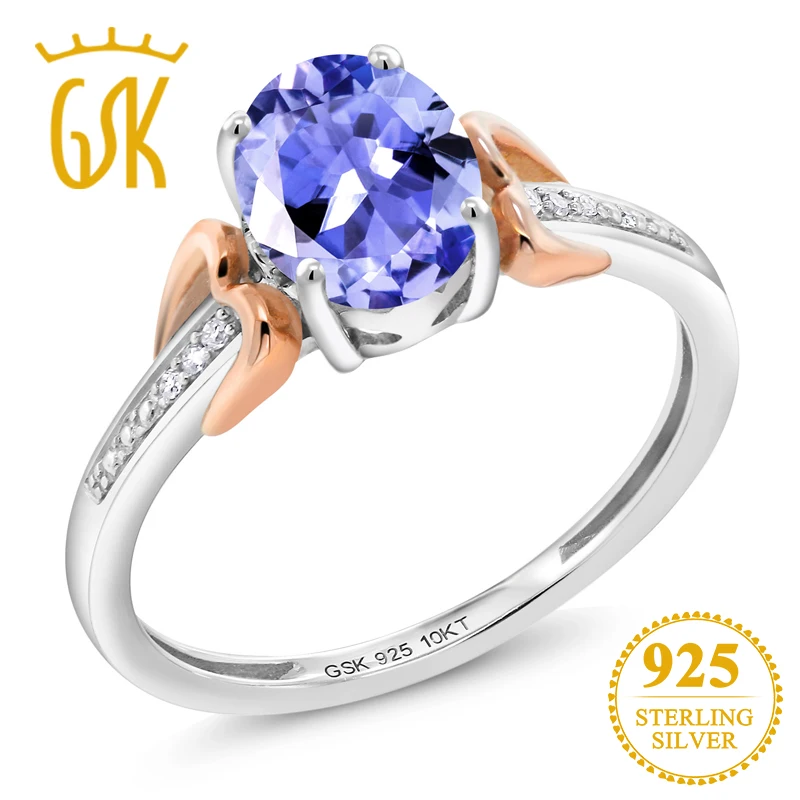 GemStoneKing 1 16 Ct ОВАЛЬНЫЙ натуральный голубой танзанит 925 серебро с 10K розовое золото