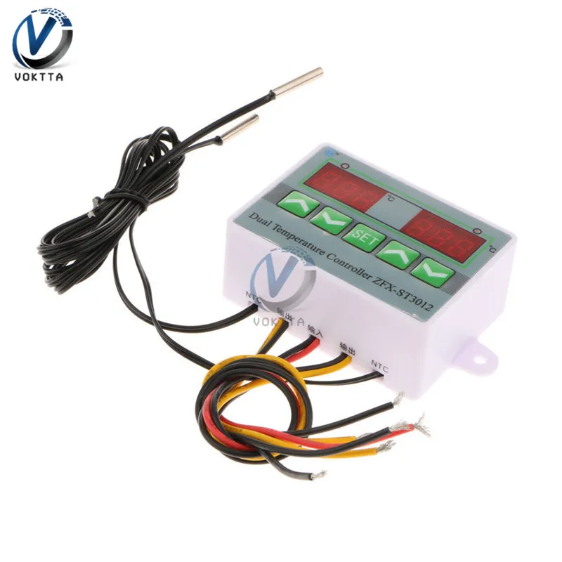 ST3012 12V 24V AC 220V светодиодный термостат с цифровым дисплеем, двойной контроль температуры, регулятор микрокомпьютера, датчик, измеритель контроля