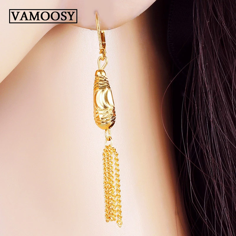 Fashion Long Tassel Real 24K Pendant Dangle Earrings for Women New Gold Drop Jewelry Statement | Украшения и аксессуары
