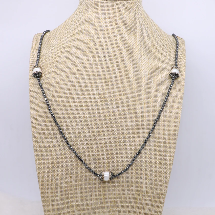 Hematite necklace Natural pearl beads druzy bead chain Gems jewelry for women 1213 | Украшения и аксессуары
