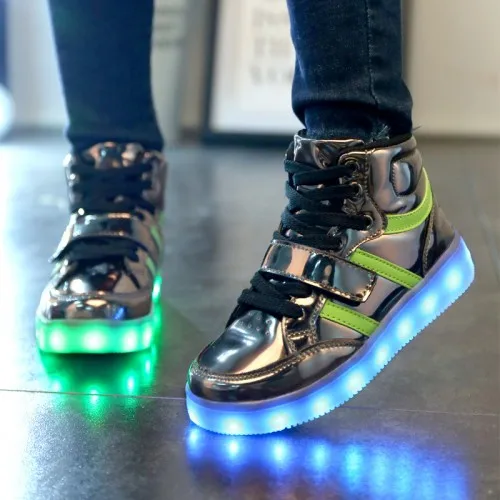 Малышей Детей Shoes Высокие Мальчики Девочки Светодиодные Тапочки USB Зарядки Дети