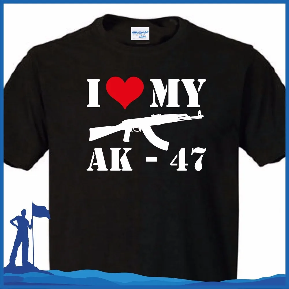 Mens Hip Hop Short Sleeve T Shirt Men Funny Tee Shirts Short Sleeve T-Shirt I Love My Ak-47 Kalashnikov Ak47 Make Tee Shirts