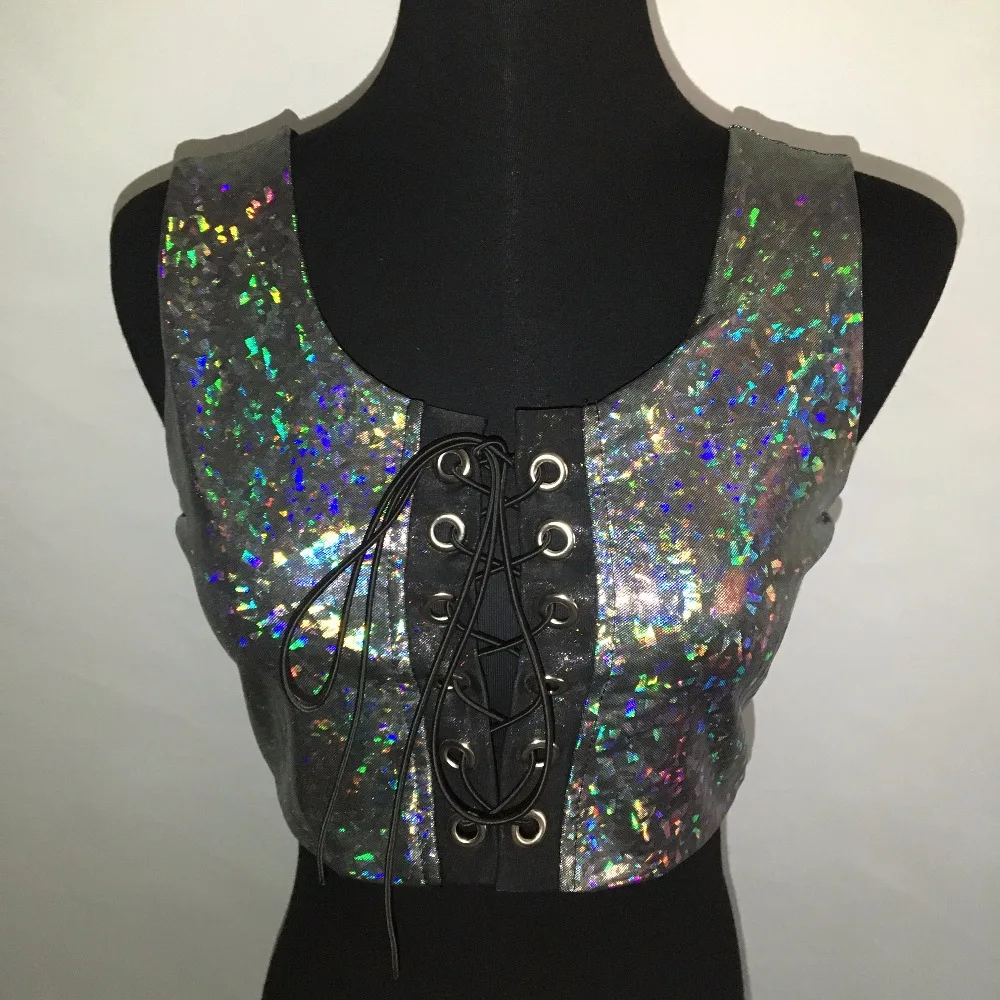 Женский голографический укороченный топ яркий праздничный наряд в стиле панк с
