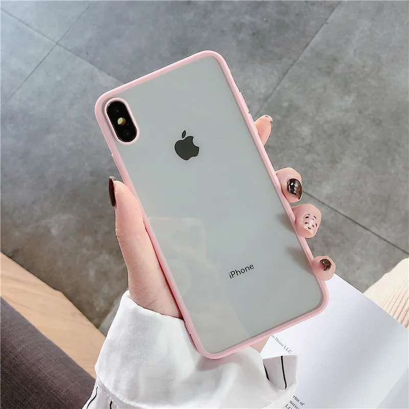 pink Модная красочная прозрачная ударная рама чехол для iPhone X XS XR XS Max 8 7 6 6S Plus мягкая защитная задняя крышка из ТПУ - Цвет: pink
