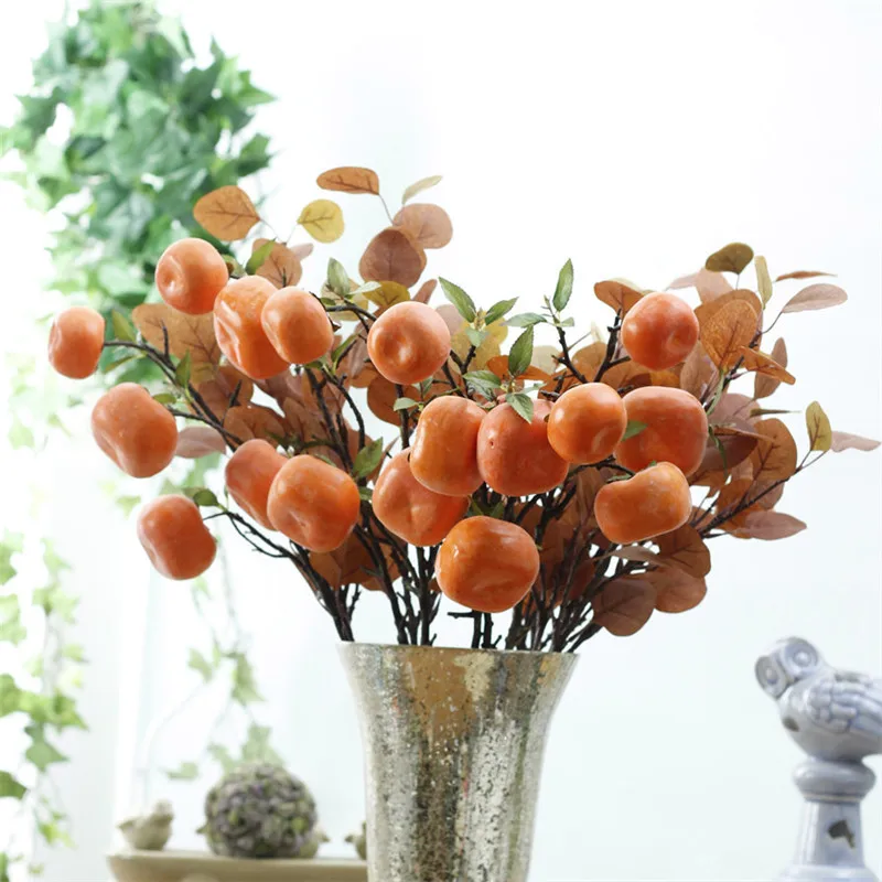 Имитация короткой ветки 3 головки Пены Искусственные Фрукты ягоды хурмы для