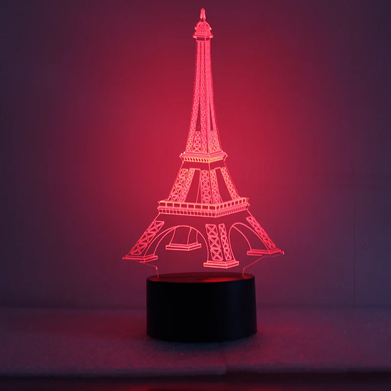 Новинка Эйфелева башня 3D креативный LED 7 цветов ночник для спальни с usb-питанием