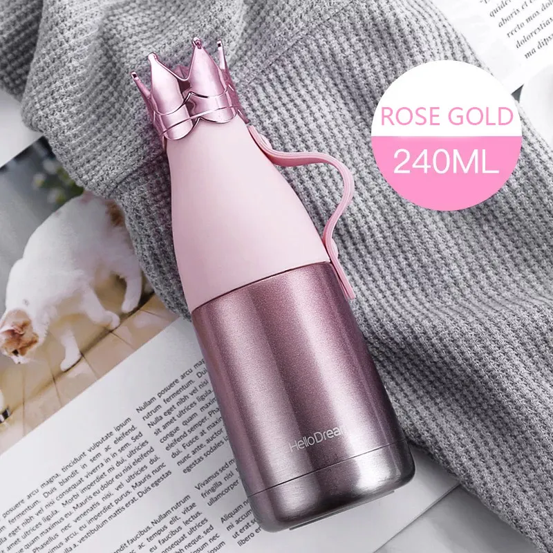 Rose Gold 240ml ROKENE нержавеющая сталь Изолированная вакуумная фляжка термос чашка кофе кружка путешествия напиток бутылка для кофе Корона Форма термос - Цвет: Rose Gold 240ml