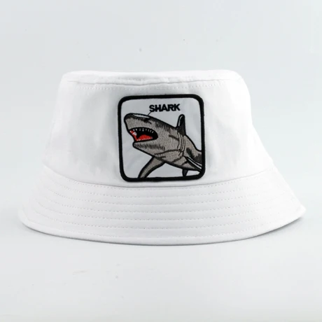 shark white Животное петух вышивка Панама ведро шляпы для мужчин женщин хип хоп козырек кепки Открытый Пешие прогулки Рыбалка лето шляпа от солнца - Цвет: shark white