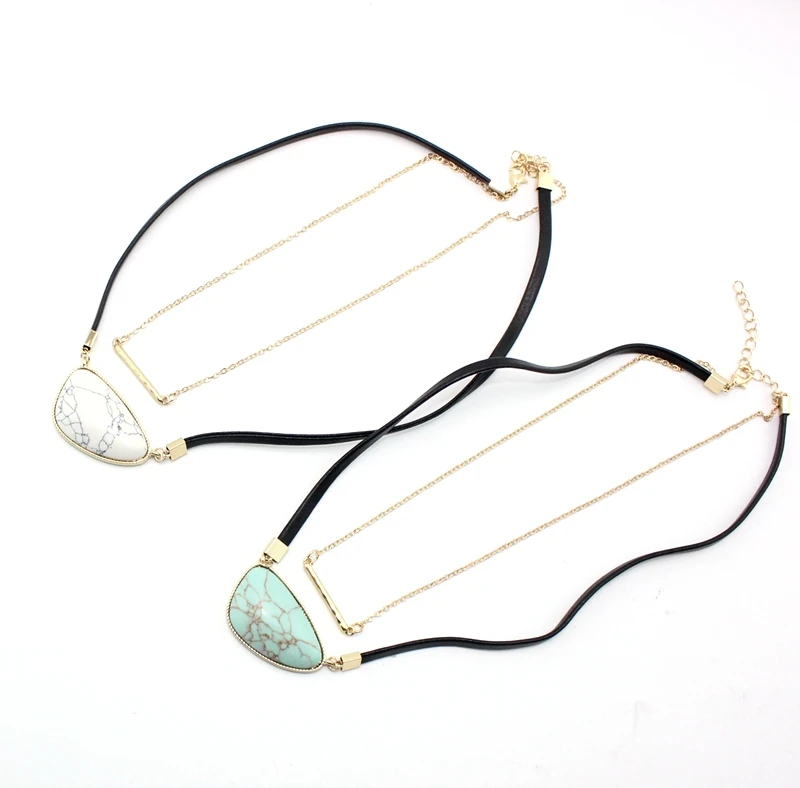 Бирюзовый мозаика Геометрические формы Кожаный канат Двойной слой Короткое